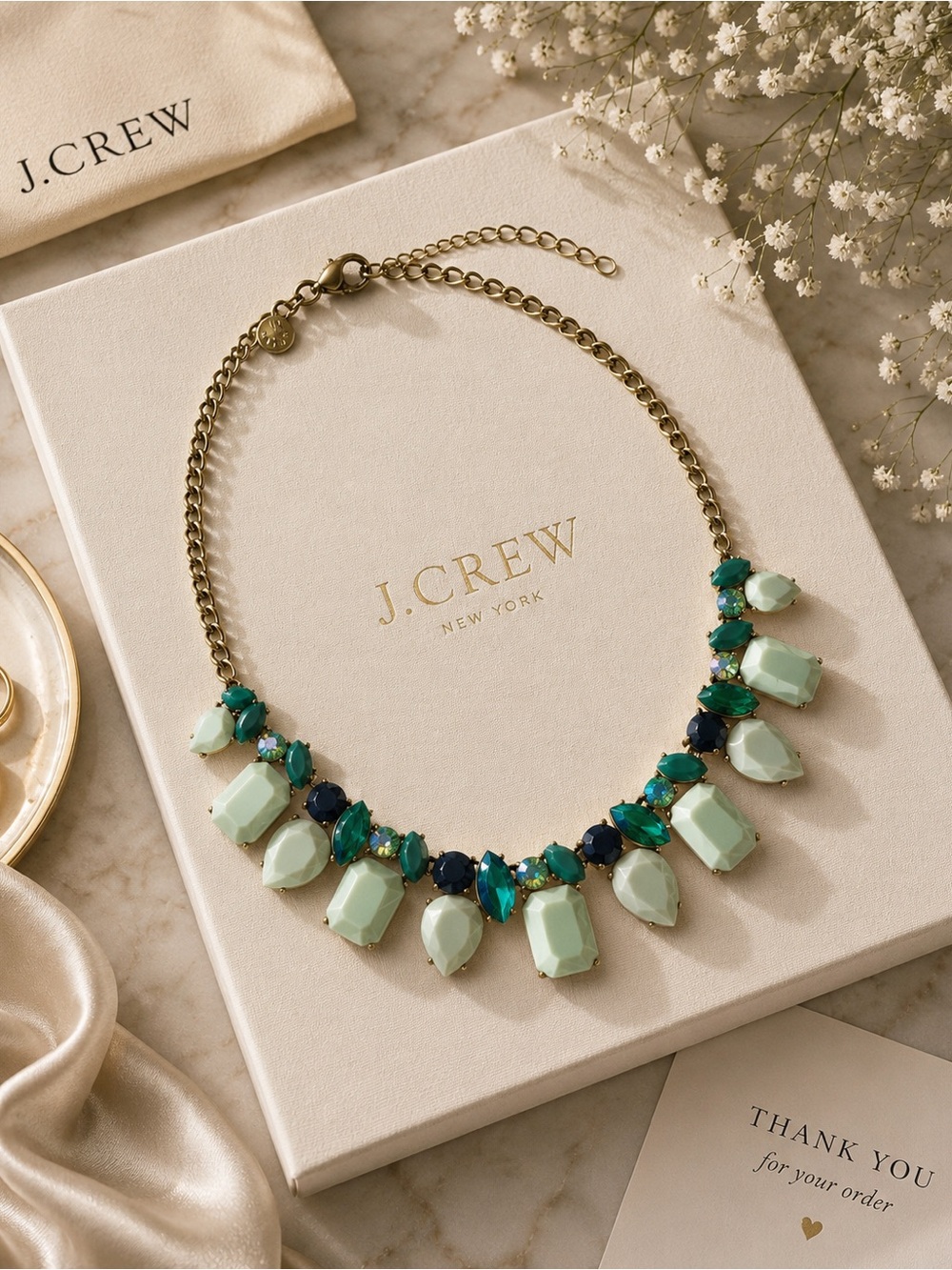 J. Crew Gold-Tone Necklace with Mint and Teal Stones